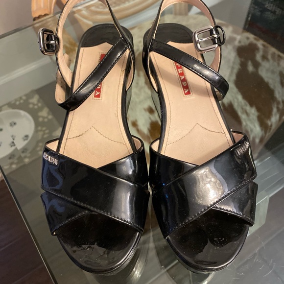 Prada Platform Wedge Sandal in Black - Picture 2 of 4
